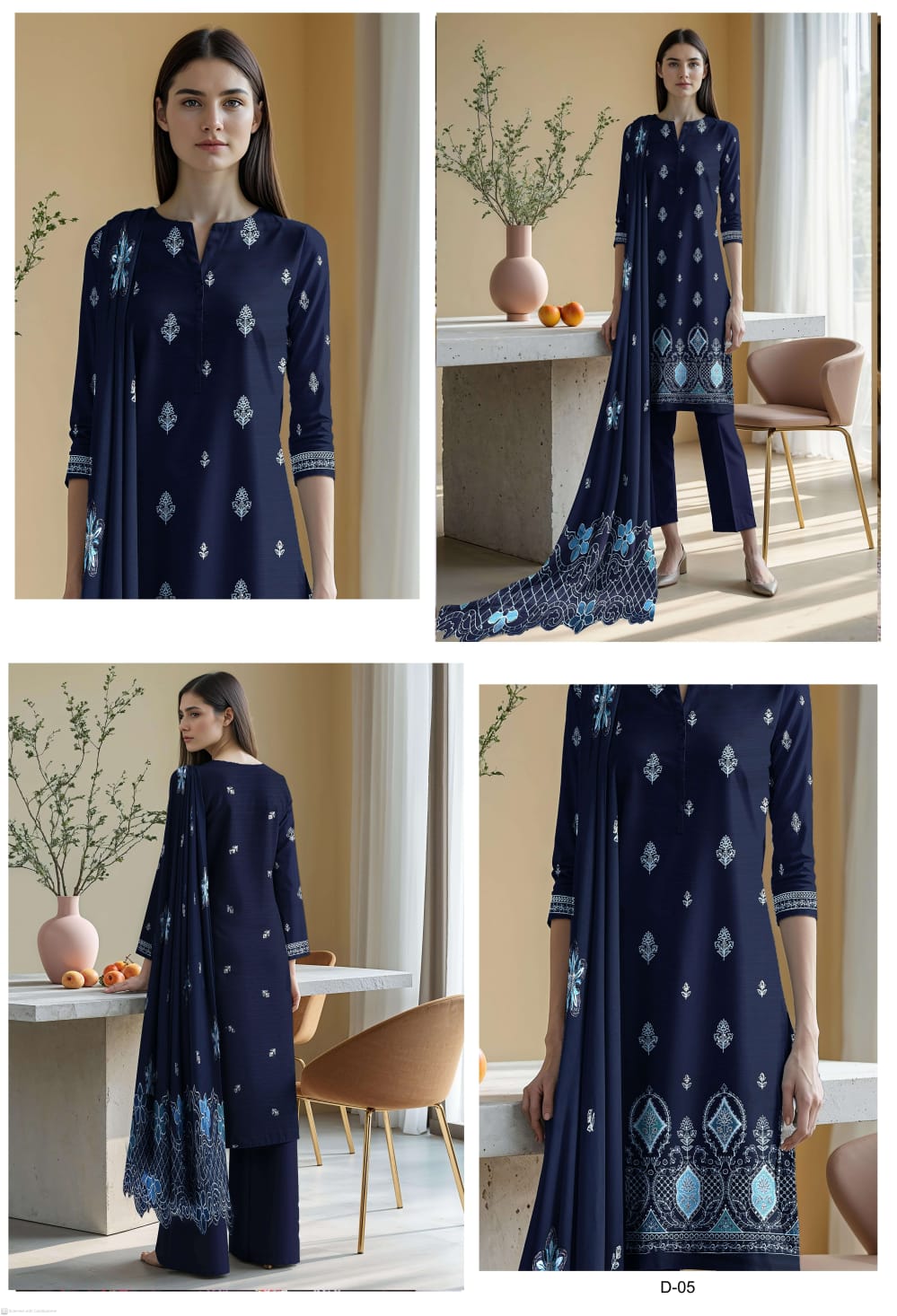 Luxury Brand Unstitch Suit Viscose By Noor Fatima and Dora Daman Embroidered Shirt and Bamber Dupatta