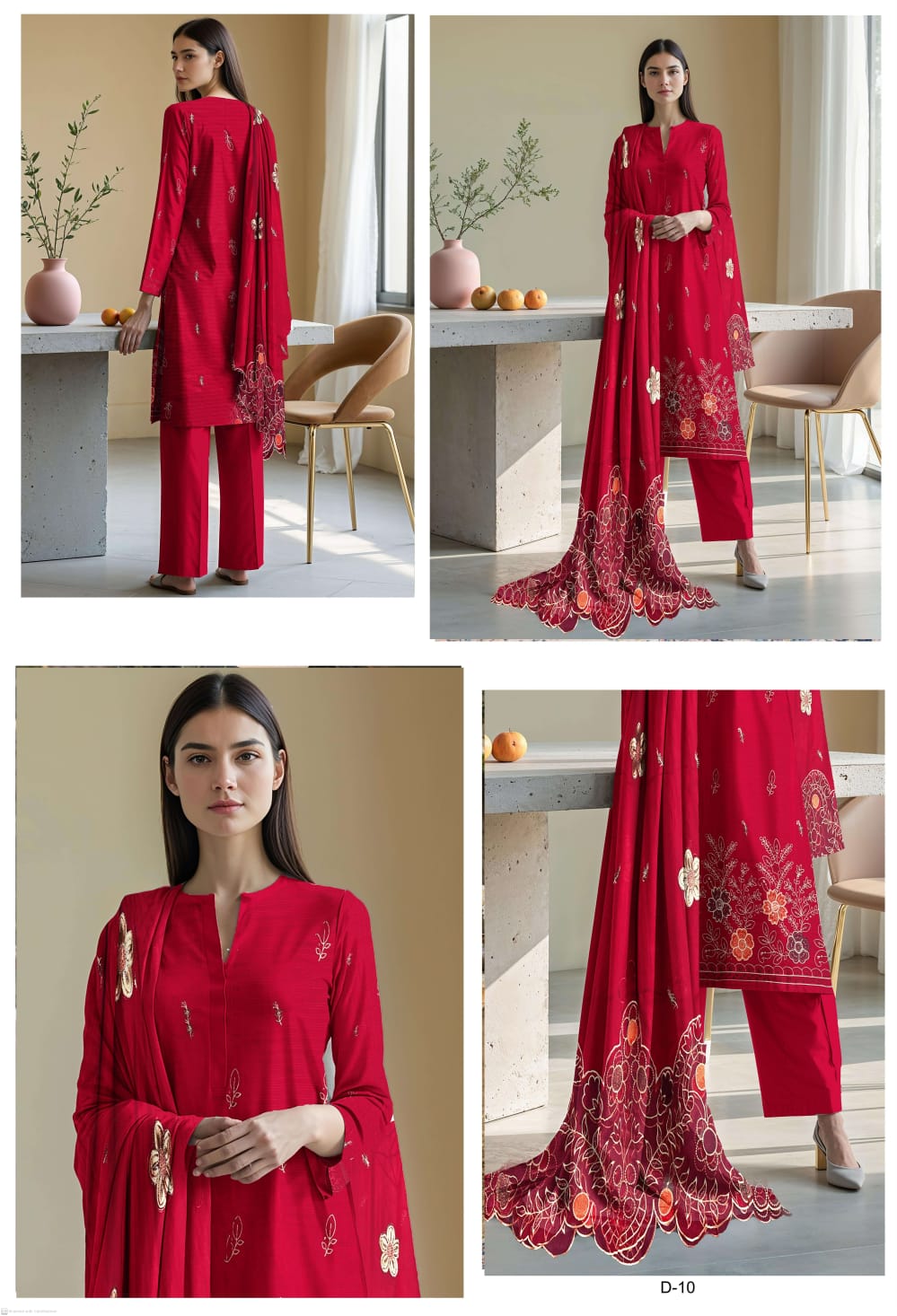 Luxury Brand Unstitch Suit Viscose By Noor Fatima and Dora Daman Embroidered Shirt and Bamber Dupatta