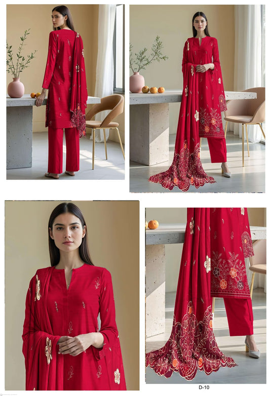 Luxury Brand Unstitch Suit Viscose By Noor Fatima and Dora Daman Embroidered Shirt and Bamber Dupatta