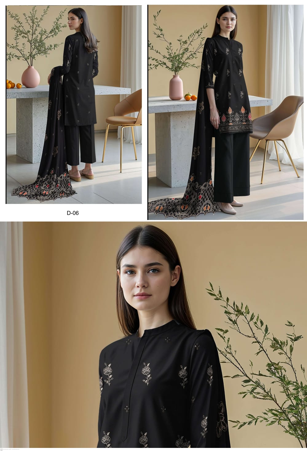 Luxury Brand Unstitch Suit Viscose By Noor Fatima and Dora Daman Embroidered Shirt and Bamber Dupatta