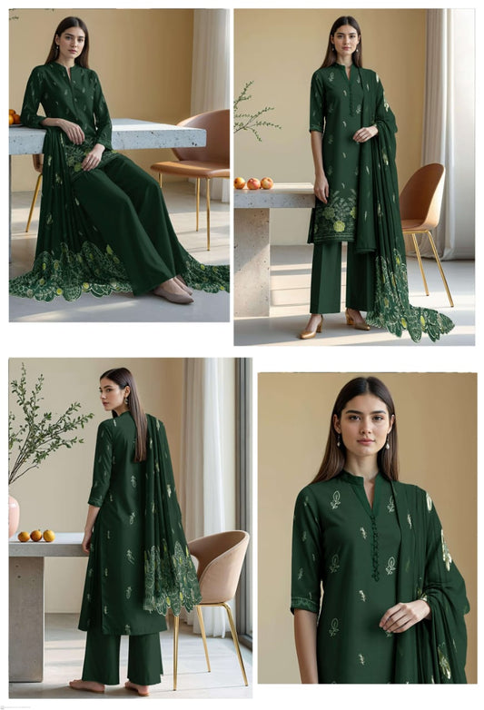 Luxury Brand Unstitch Suit Viscose By Noor Fatima and Dora Daman Embroidered Shirt and Bamber Dupatta