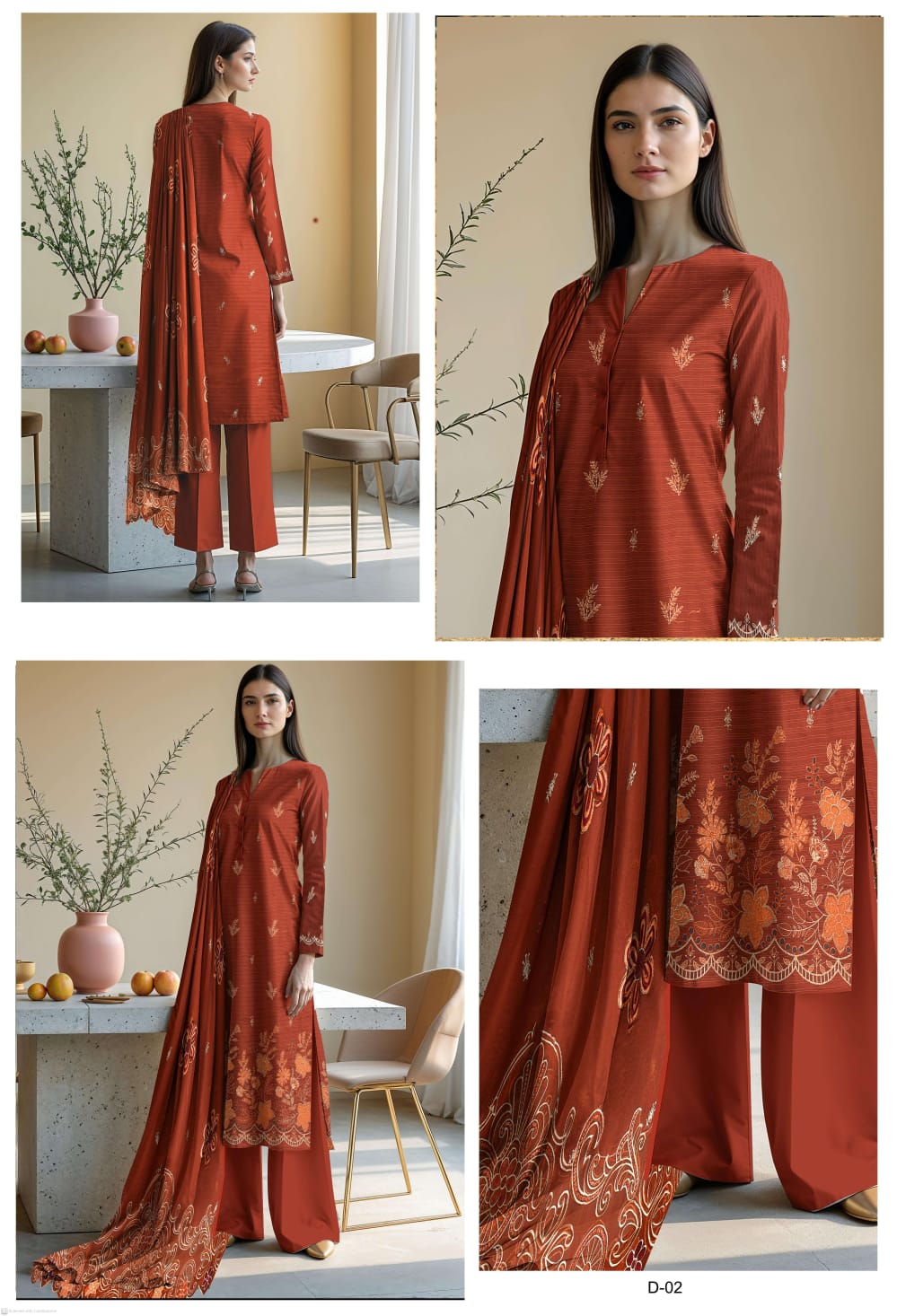 Luxury Brand Unstitch Suit Viscose By Noor Fatima and Dora Daman Embroidered Shirt and Bamber Dupatta