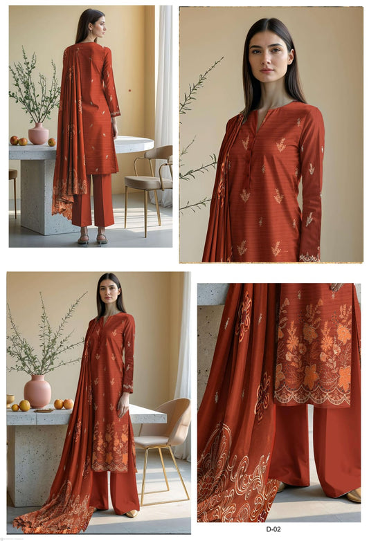 Luxury Brand Unstitch Suit Viscose By Noor Fatima and Dora Daman Embroidered Shirt and Bamber Dupatta