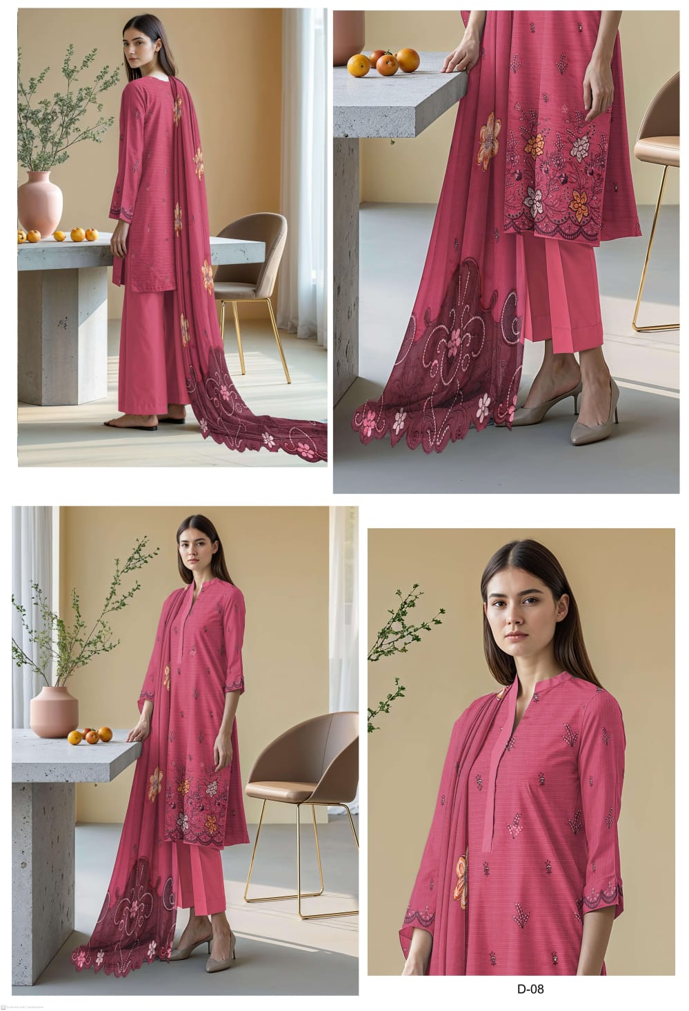 Luxury Brand Unstitch Suit Viscose By Noor Fatima and Dora Daman Embroidered Shirt and Bamber Dupatta