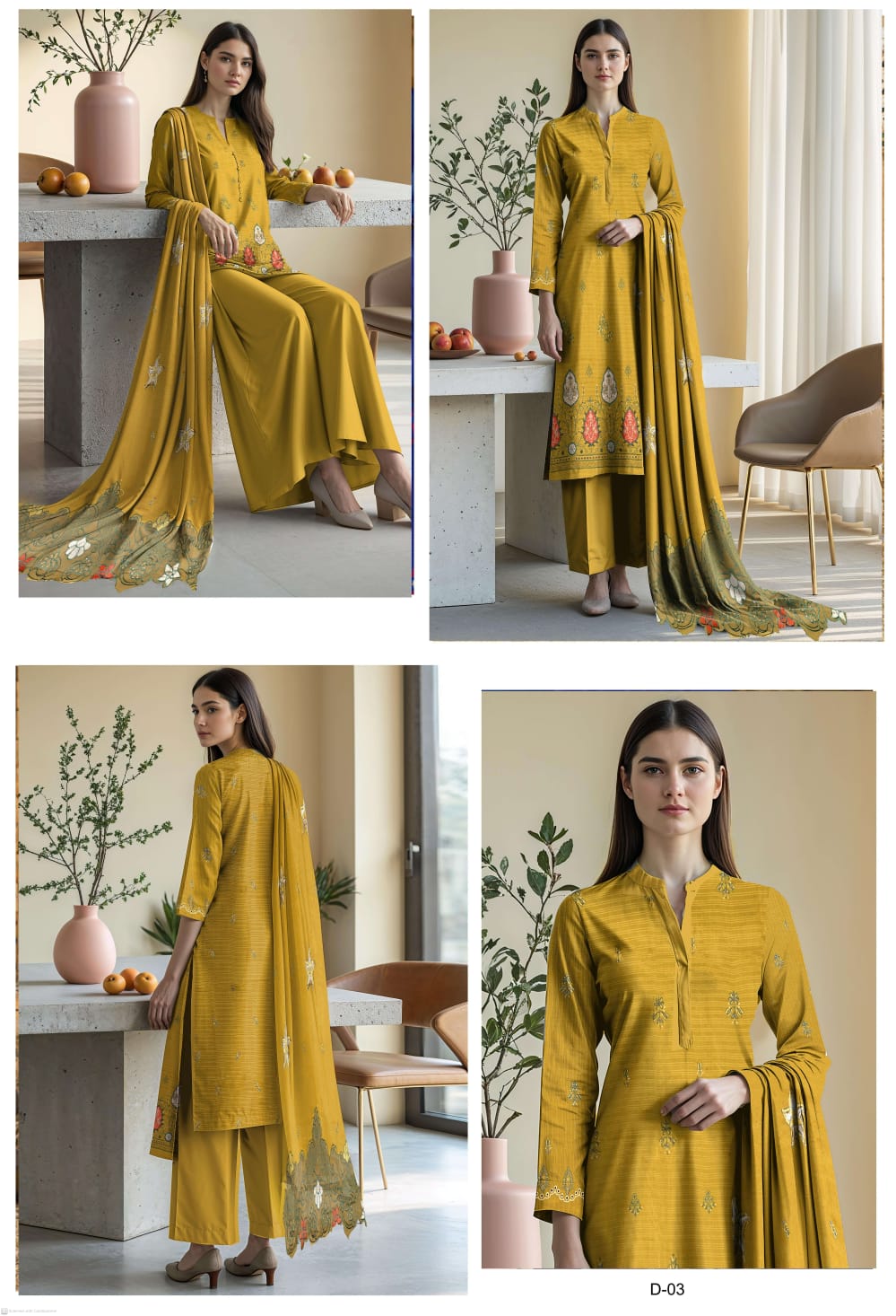 Luxury Brand Unstitch Suit Viscose By Noor Fatima and Dora Daman Embroidered Shirt and Bamber Dupatta
