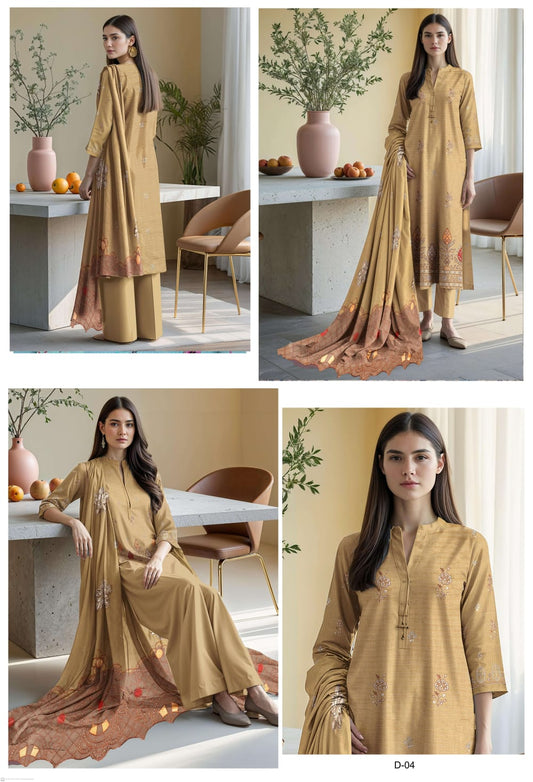 Luxury Brand Unstitch Suit Viscose By Noor Fatima and Dora Daman Embroidered Shirt and Bamber Dupatta